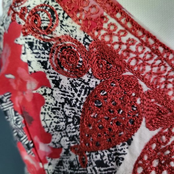 NWT Free People 100% Cotton Embroidered Red Combo Dress, Size 10 (M) - Picture 4 of 10